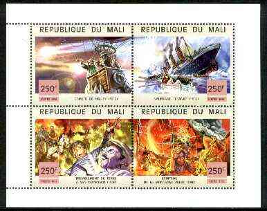 Mali 1999 Events of the 20th Century #1 perf sheetlet containing 4 values unmounted mint (Halley's Comet, Titanic, San Francisco Earthquake & Mt Pelee Volcano), stamps on , stamps on  stamps on films, stamps on  stamps on cinema, stamps on  stamps on space, stamps on  stamps on ships, stamps on  stamps on balloons, stamps on  stamps on disasters, stamps on  stamps on volcanoes, stamps on  stamps on fire, stamps on  stamps on mountains, stamps on  stamps on shipwrecks, stamps on  stamps on millenniums, stamps on  stamps on halley