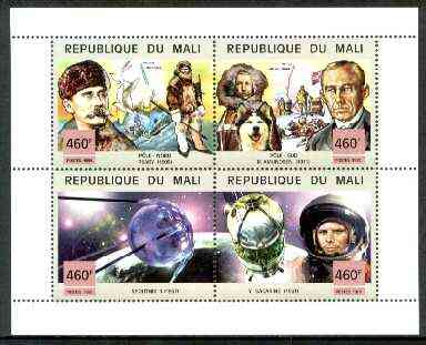 Mali 1999 Events of the 20th Century #5 perf sheetlet containing complete 4 values unmounted mint (N Pole, Sputnik & Gagarin), stamps on , stamps on  stamps on personalities, stamps on ships, stamps on explorers, stamps on space, stamps on polar, stamps on  stamps on millennium