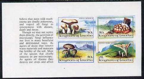 Lesotho 1983 Fungi complete set of 4 in unmounted mint imperf booklet pane (SG 532b), stamps on , stamps on  stamps on fungi