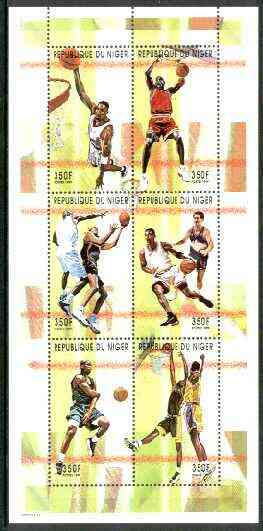 Niger Republic 1999 Basketball perf sheetlet containing complete set of 6 values unmounted mint , stamps on , stamps on  stamps on basketball, stamps on sport