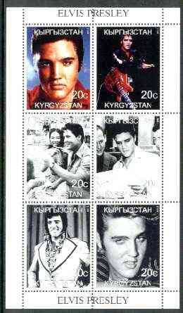 Kyrgyzstan 1999 Elvis Presley perf sheetlet containing 6 values unmounted mint, stamps on films, stamps on entertainments, stamps on elvis, stamps on music, stamps on guitar