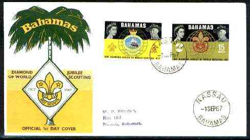 Bahamas 1967 Diamond Jubilee of World Scouting set of 2 on Official illustrated cover with first day cancel, stamps on , stamps on  stamps on scouts