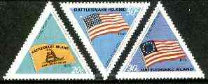 Cinderella - Rattlesnake Island (USA) 1976 US Bicentenary (Flags) set of 3 triangulars unmounted mint, stamps on , stamps on  stamps on flags, stamps on americana, stamps on triangulars