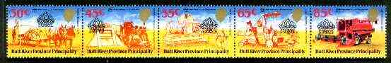 Cinderella - Hutt River Province 1984 15th Anniversary of Secession unmounted mint strip of 5 (opt on 14th Anniversary - Farm Machinery), stamps on , stamps on  stamps on farming, stamps on horses