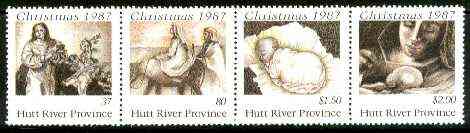 Cinderella - Hutt River Province 1987 Christmas unmounted mint strip of 4 (Nativity Scenes), stamps on christmas