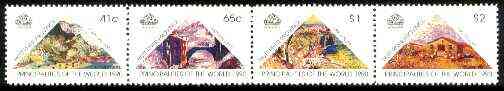 Cinderella - Hutt River Province 1990 Principalities of the World unmounted mint strip of 4 (Rectangular stamps with triangular designs), stamps on , stamps on  stamps on triangulars