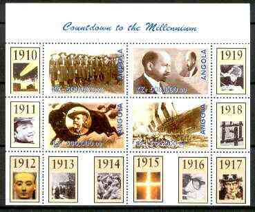 Angola 1999 Countdown to the Millennium #02 (1910-1919) perf sheetlet containing 4 values (Girl Guides, Du Bois, Buffalo Bill & Titanic) unmounted mint, stamps on , stamps on  stamps on personalities, stamps on scouts, stamps on guides, stamps on cowboys, stamps on titanic, stamps on racism, stamps on space, stamps on egyptology, stamps on , stamps on  stamps on  ww1 , stamps on  stamps on , stamps on films, stamps on cinema, stamps on bovine, stamps on americana, stamps on disasters, stamps on millennium, stamps on shipwrecks, stamps on  stamps on masonics, stamps on  stamps on masonry