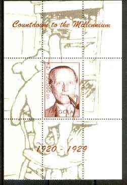 Angola 1999 Countdown to the Millennium #03 (1920-1929) perf souvenir sheet (A A Milne & Winnie the Pooh) unmounted mint, stamps on , stamps on  stamps on personalities, stamps on literature, stamps on cartoons, stamps on , stamps on millennium, stamps on bees, stamps on insects, stamps on  stamps on bears, stamps on  stamps on smoking