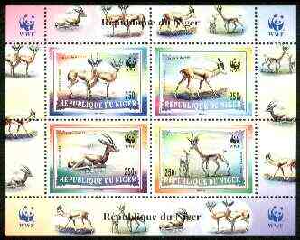 Niger Republic 1998 WWF Logo optd on Gazelles perf m/sheet containing complete set of 4 values unmounted mint , stamps on wwf, stamps on gazelles, stamps on  wwf , stamps on ovine