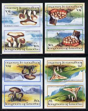 Lesotho 1983 Fungi set of 4 in unmounted mint imperf tete-beche pairs (SG 532a-5a), stamps on , stamps on  stamps on fungi