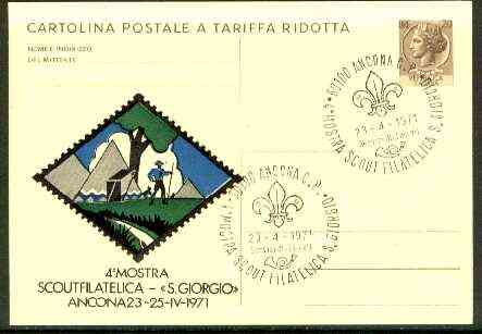 Italy 1971 Commemorative card for 4th Scout Stamp Exhibition with special illustrated cancel, stamps on scouts, stamps on stamp exhibitions