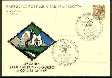 Italy 1971 Commemorative card for 4th Scout Stamp Exhibition with special illustrated cancel, stamps on , stamps on  stamps on scouts, stamps on stamp exhibitions