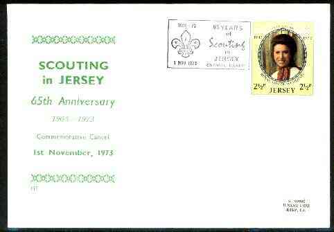 Jersey 1973 Commemorative cover for 65th Anniversary of Scouting in Jersey with special illustrated cancel, stamps on , stamps on  stamps on scouts