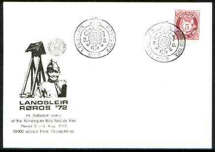 Norway 1972 Commemorative card for Landsleir Rros National Scout Camp with special illustrated cancel, stamps on scouts