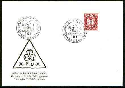 Norway 1968 Commemorative card for Asker og Baerum District YWCA Guide Camp with special illustrated cancel, stamps on , stamps on  stamps on scouts, stamps on guides