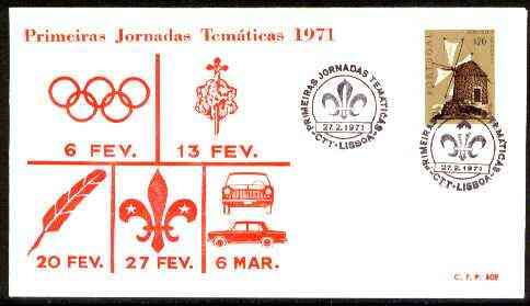 Portugal 1973 Commemorative cover with 20c Windmill stamp with Special Scout Day first day cancel, stamps on scouts, stamps on windmills, stamps on 