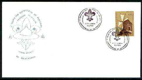 Portugal 1972 Commemorative cover for Scout Stamp Exhibition (60 Years of Scouting) with 20c Windmill stamp with Special  cancel, stamps on , stamps on  stamps on scouts, stamps on windmills, stamps on stamp exhibitions