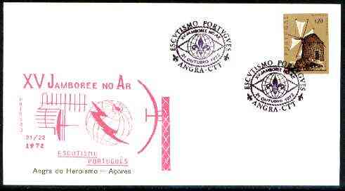 Portugal 1972 illustrated cover (Aerials) for 15th Angra Scout Jamboree, 20c Windmill stamp with special cancel, stamps on , stamps on  stamps on scouts, stamps on radio, stamps on windmills