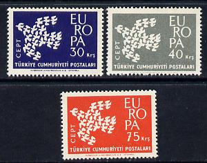 Turkey 1961 Europa set of 3 unmounted mint (SG 1960-62), stamps on , stamps on  stamps on europa
