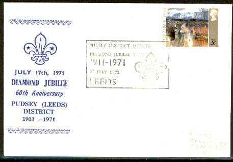 Great Britain 1971 Commemorative cover for Pudsey (Leeds) Scout Diamond Jubilee with special illustrated cancel, stamps on , stamps on  stamps on scouts