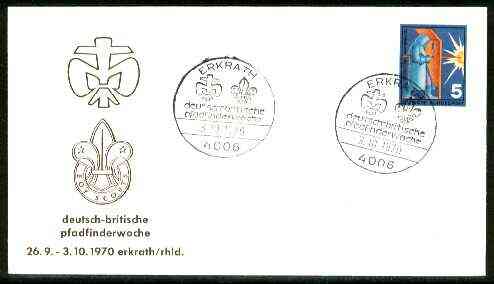 Germany - West 1970 Commemorative cover for German-British Scouting with special illustrated cancel, stamps on scouts