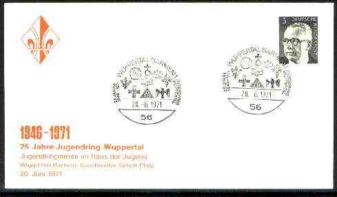Germany - West 1971 Commemorative cover for 25th Anniversary Wuppertal Scouts with special illustrated cancel, stamps on scouts