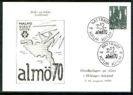 Sweden 1970 Commemorative card for 'Almo 70' Scouts with special illustrated (Map) cancel, stamps on , stamps on  stamps on scouts, stamps on maps