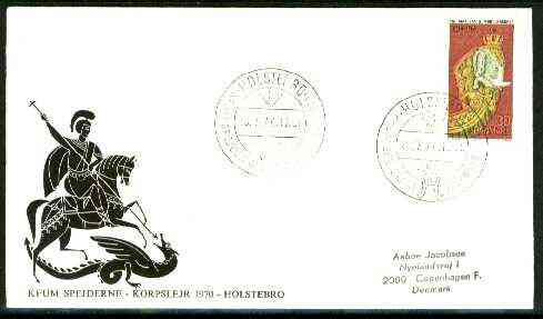 Denmark 1970 Illustrated cover (St George & Dragon) for Holstebro Scouts with special illustrated cancel, stamps on , stamps on  stamps on scouts, stamps on  stamps on dragon, stamps on  stamps on mythology, stamps on  stamps on saints, stamps on  stamps on st george