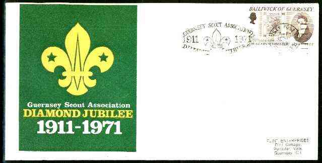 Guernsey 1971 Commemorative cover for Guernsey Scouts Diamond Jubilee with special illustrated cover, stamps on scouts