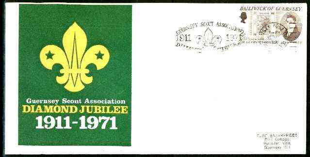 Guernsey 1971 Commemorative cover for Guernsey Scouts Diamond Jubilee with special illustrated cover, stamps on , stamps on  stamps on scouts