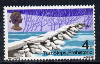 Great Britain 1968 Bridges 4d (Tarr Steps) unmounted mint single with variety 'printed on gummed side' , stamps on , stamps on  stamps on bridges    civil engineering