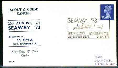 Great Britain 1973 Commemorative cover for 'Seaway 73' (Scout & Guide Cruise) with illustrated cancel, stamps on scouts, stamps on cuide, stamps on ships