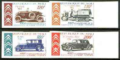 Mali 1978 Birth Centenary of Andre Citroen (Automobile Pioneer) set of 4 imperf from limited printing unmounted mint, as SG 637-40 (gutter pairs available price x 2), stamps on , stamps on  stamps on cars, stamps on citroen