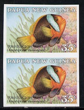 Papua New Guinea 1987 Fish 35t (Tomato Clownfish) unmounted mint imperf pair (SG 541var), stamps on fish     marine-life