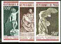 Mali 1973 Famous Sculptures set of 3, imperf from limited printing , as SG 400-402*, stamps on , stamps on  stamps on sculptures, stamps on mythology