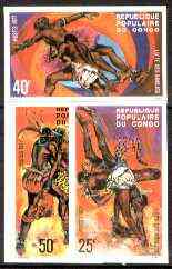 Congo 1977 Bondjo Wrestling set of 3 imperf from limited printing unmounted mint, as SG 564-668, stamps on , stamps on  stamps on wrestling, stamps on sport