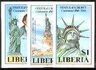 Liberia 1986 Statue of Liberty Centenary set of 3 imperf from limited printing, unmounted mint SG 1628-30, stamps on monuments, stamps on americana, stamps on civil engineering, stamps on statues