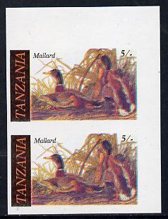 Tanzania 1986 John Audubon Birds 5s (Mallard) in unmounted mint imperf pair (as SG 464)*, stamps on , stamps on  stamps on audubon, stamps on birds, stamps on ducks