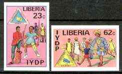 Liberia 1982 International Year of the Disabled set of 2 imperf from limited printing, unmounted mint SG 1515-16, stamps on disabled