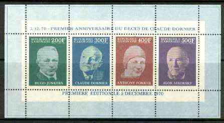 Gabon 1970 First Death Anniversary of Claude Dornier (Aviation Pioneer) perf m/sheet, Mi BL 16A, stamps on aviation, stamps on personalities, stamps on junkers, stamps on dornier, stamps on fokker, stamps on sikorsky