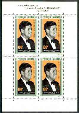 Gabon 1964 President Kennedy Commemoration unmounted mint m/sheet containing 4 x 100f, SG MS 226, stamps on , stamps on  stamps on kennedy, stamps on personalities