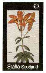 Staffa 1982 Flowers #37 (Lilium) imperf deluxe sheet (£2 value) unmounted mint, stamps on flowers