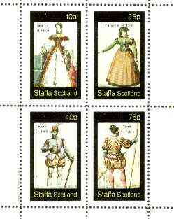 Staffa 1982 French Costumes of 16th Century #1 perf sheet containing set of 4 values unmounted mint, stamps on costumes, stamps on militaria