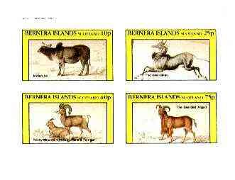 Bernera 1982 Domesticated Animals (Ox, Sheep, Ghau & Argali) imperf sheet containing set of 4 values unmounted mint, stamps on , stamps on  stamps on animals, stamps on ovine, stamps on bovine, stamps on sheep, stamps on argali, stamps on ox