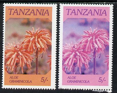 Tanzania 1986 Flowers 5s (Aloe) with yellow omitted, complete sheetlet of 8 plus normal sheet, both unmounted mint as SG 475, stamps on , stamps on  stamps on flowers