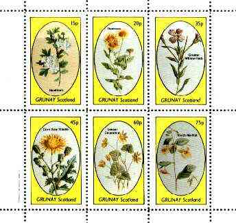 Grunay 1982 Flowers #15 (Hawthorn, Fleabane, Willow Herb, Thistle etc) perf set of 6 values unmounted mint, stamps on , stamps on  stamps on flowers