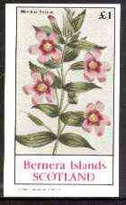 Bernera 1982 Flowers #20 (Mimulus) imperf souvenir sheet (£1 value) unmounted mint, stamps on flowers