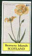 Bernera 1982 Flowers #21 (Calochortus Luteus) imperf souvenir sheet (£1 value) unmounted mint, stamps on flowers
