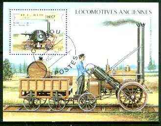 Benin 1999 Early Railway Locos perf m/sheet fine cto used, stamps on railways