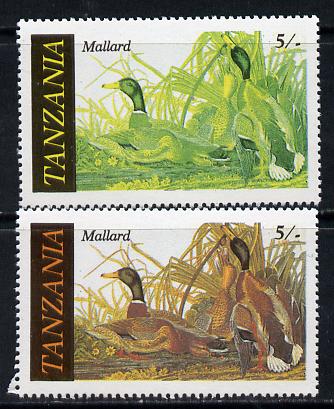 Tanzania 1986 John Audubon Birds 5s (Mallard) with red omitted, complete sheetlet of 8 plus normal sheet, both unmounted mint (as SG 464), stamps on , stamps on  stamps on audubon, stamps on birds, stamps on ducks